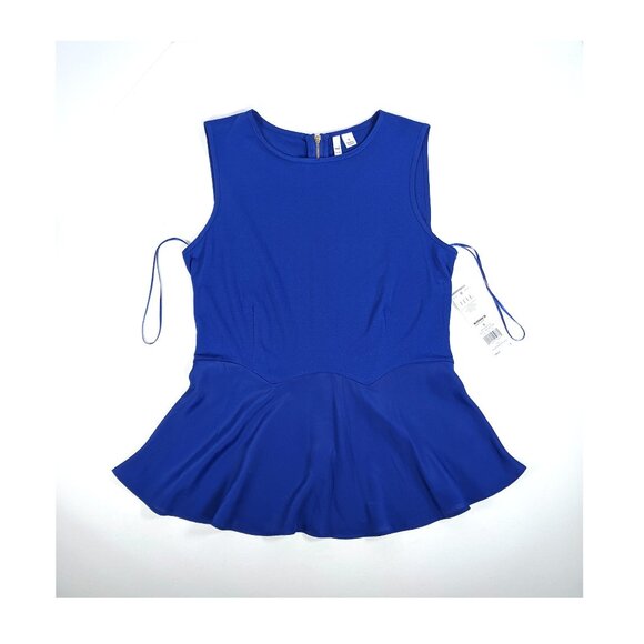 ELLE Womens Cobalt Blue Peplum Top Tank Sleeveless Exposed Zipper Sz Small NWT - Picture 4 of 7